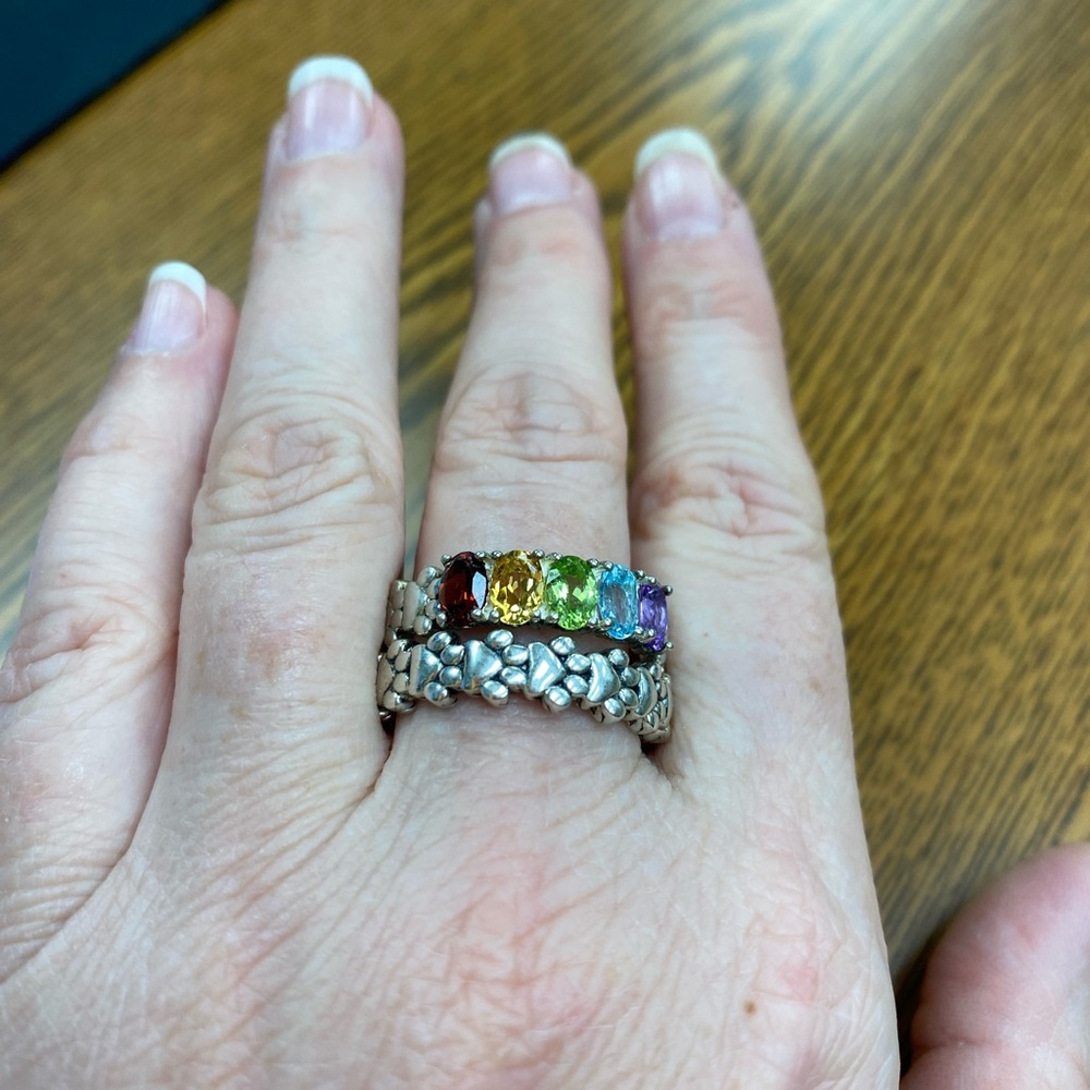 Multicolor Gemstone Silver Paw Ring Set - image 2